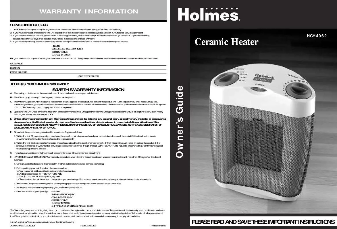 Mode d'emploi HOLMES HCH4062