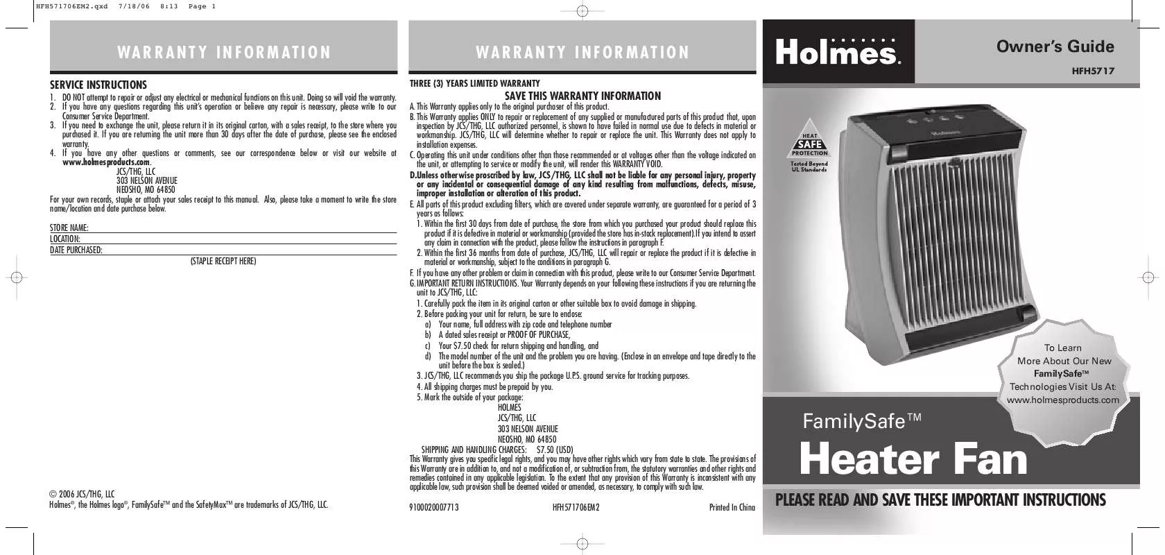 Mode d'emploi HOLMES HFH5717