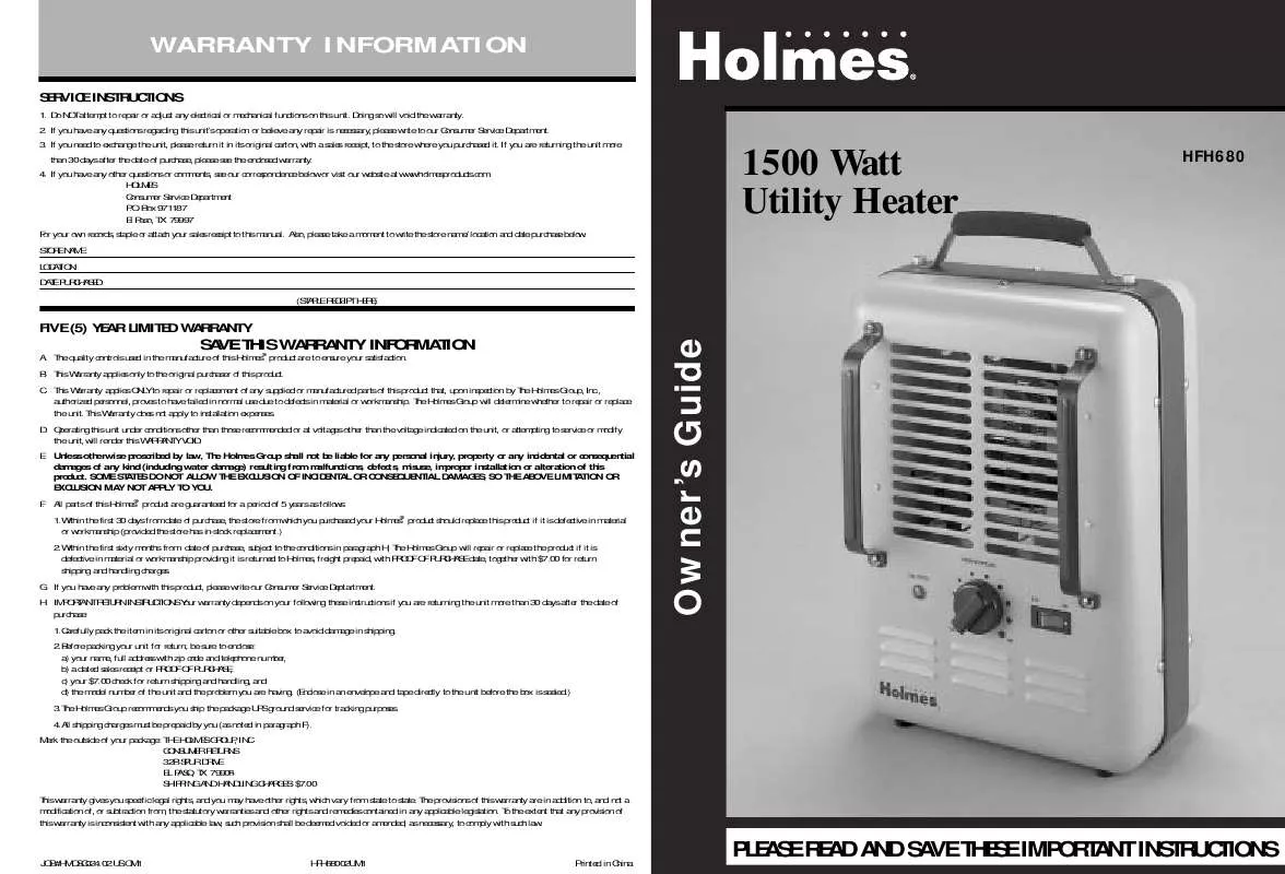 Mode d'emploi HOLMES HFH680