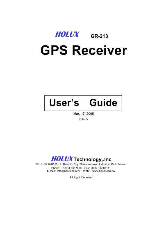 Mode d'emploi HOLUX GPS RECEIVER GR-213