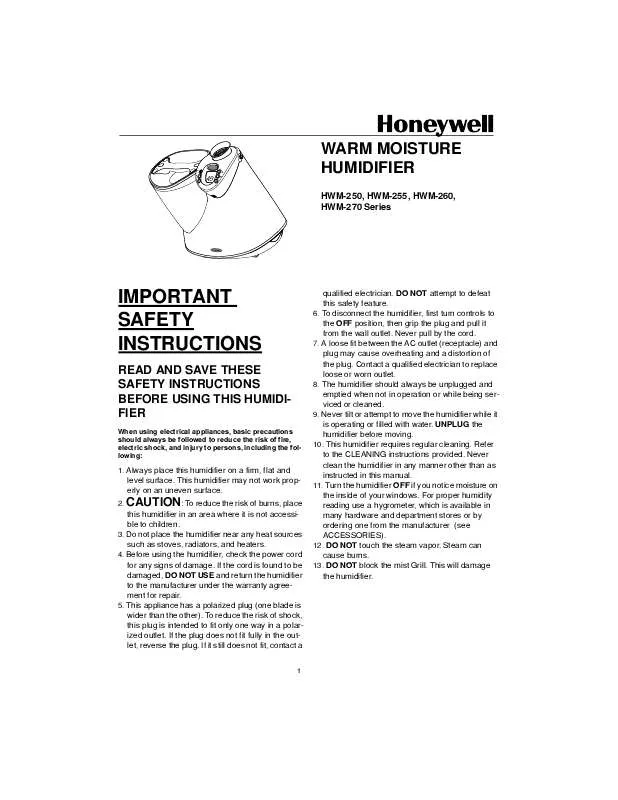 Mode d'emploi HONEYWELL HWM250