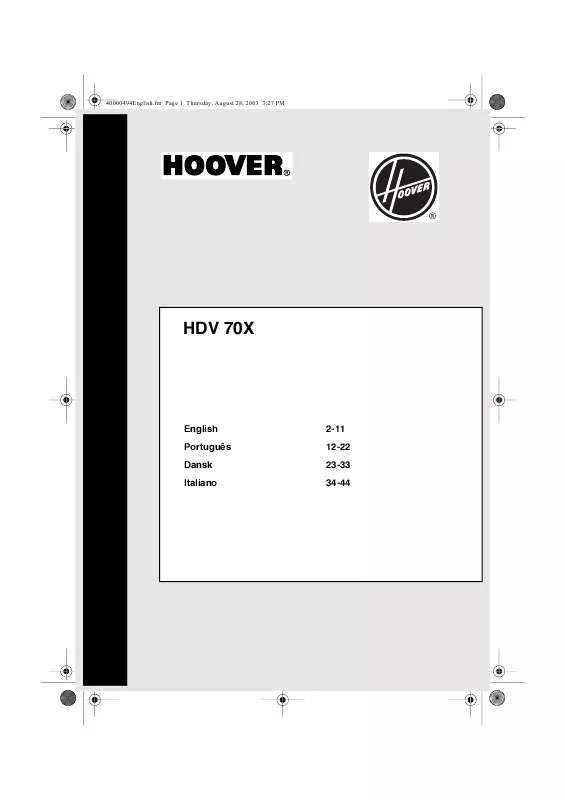 Mode d'emploi HOOVER HDV 70X