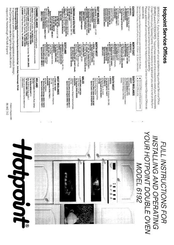 Mode d'emploi HOTPOINT-ARISTON HB6192