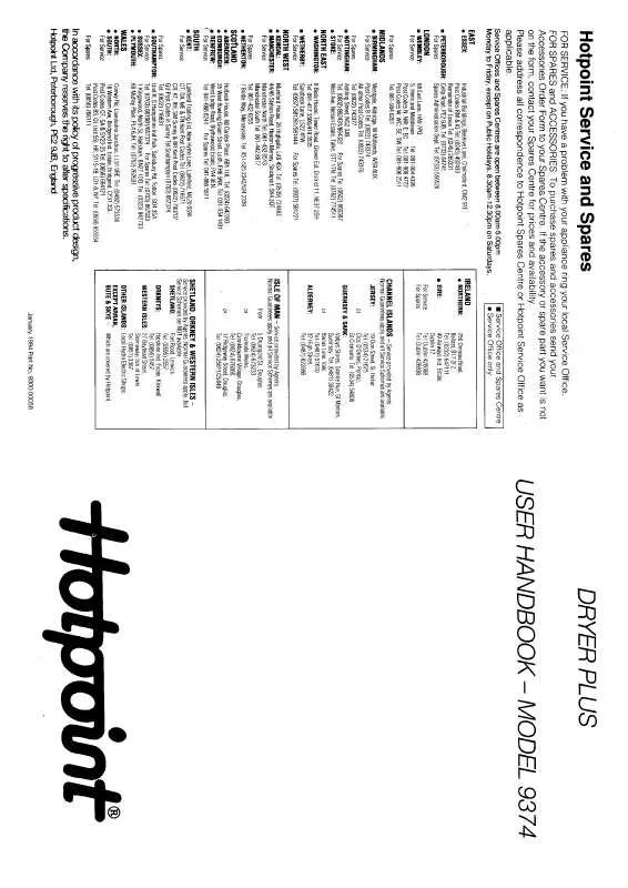 Mode d'emploi HOTPOINT-ARISTON HB9374