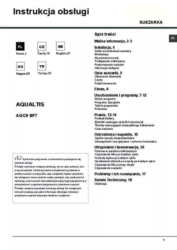 Mode d'emploi HOTPOINT AQC9 BF7 T