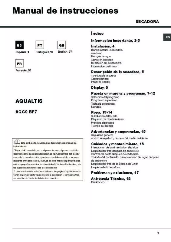 Mode d'emploi HOTPOINT AQC9 BF7 T1