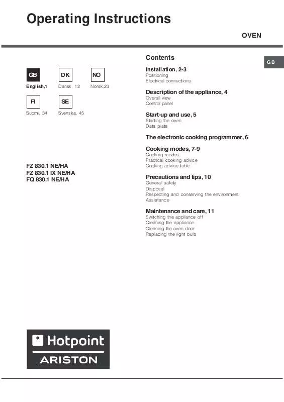 Mode d'emploi HOTPOINT FZ 830.1 IX NE /HA