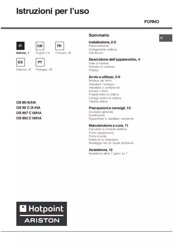 Mode d'emploi HOTPOINT OS 997 C IX/HA