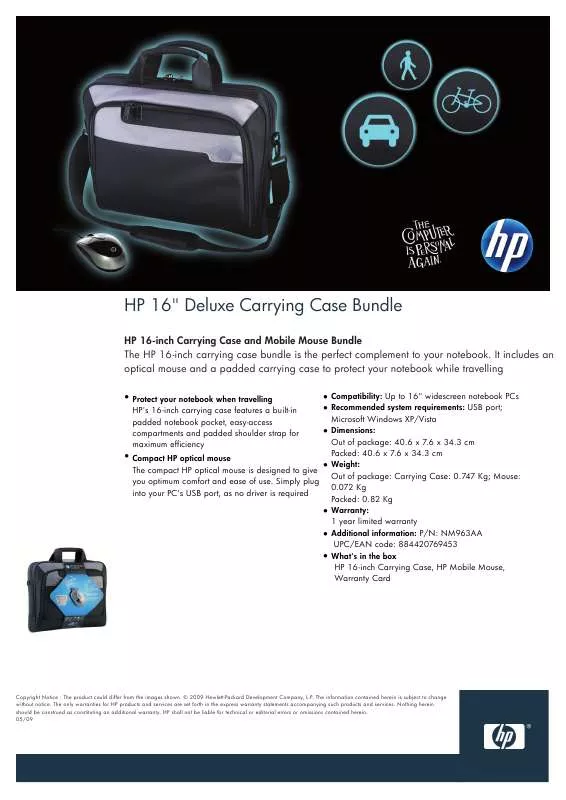 Mode d'emploi HP HP 16IN DELUXE CARRYING CASE AND MOBILE MOUSE BUNDLE