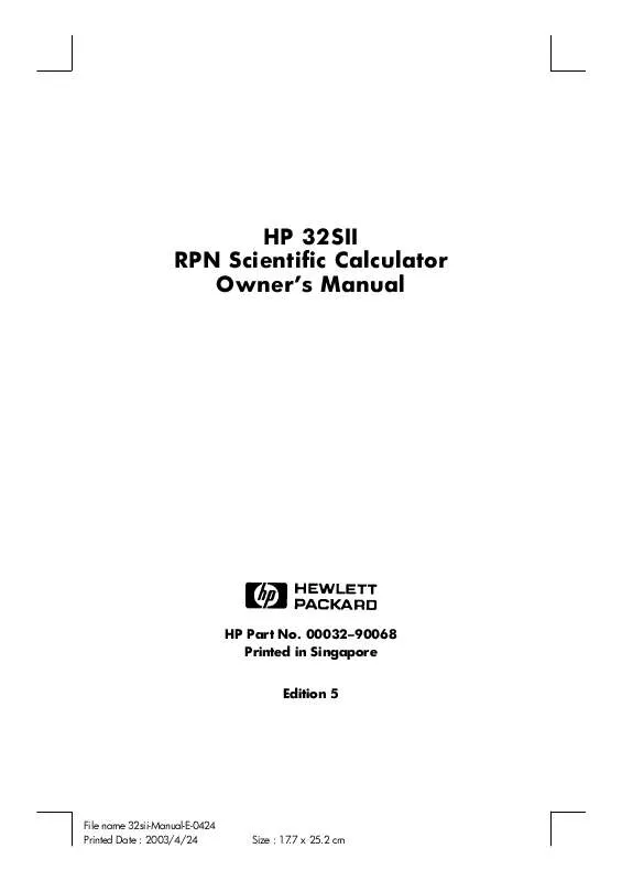 Mode d'emploi HP 32SII SCIENTIFIC CALCULATOR