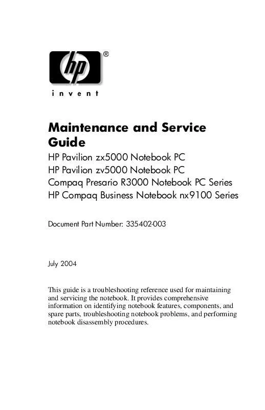 Mode d'emploi HP COMPAQ BUSINESS NOTEBOOK NX9100