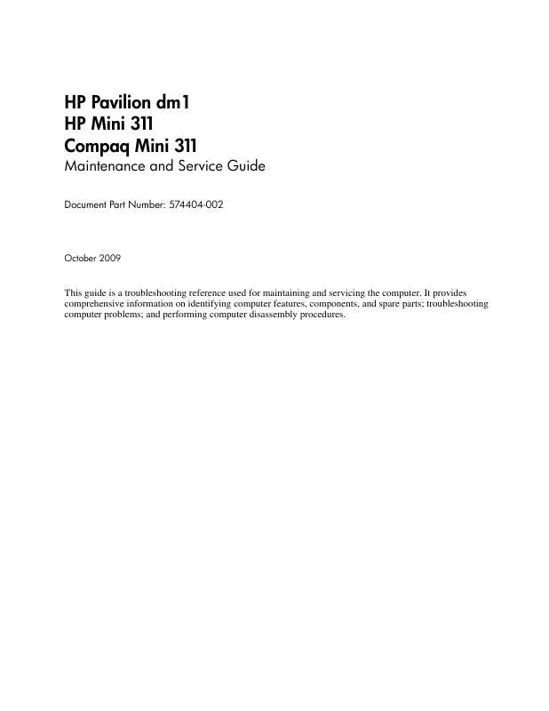 Mode d'emploi HP COMPAQ MINI 311C-1010SA