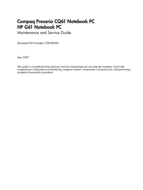 Mode d'emploi HP COMPAQ PRESARIO CQ61-105SA