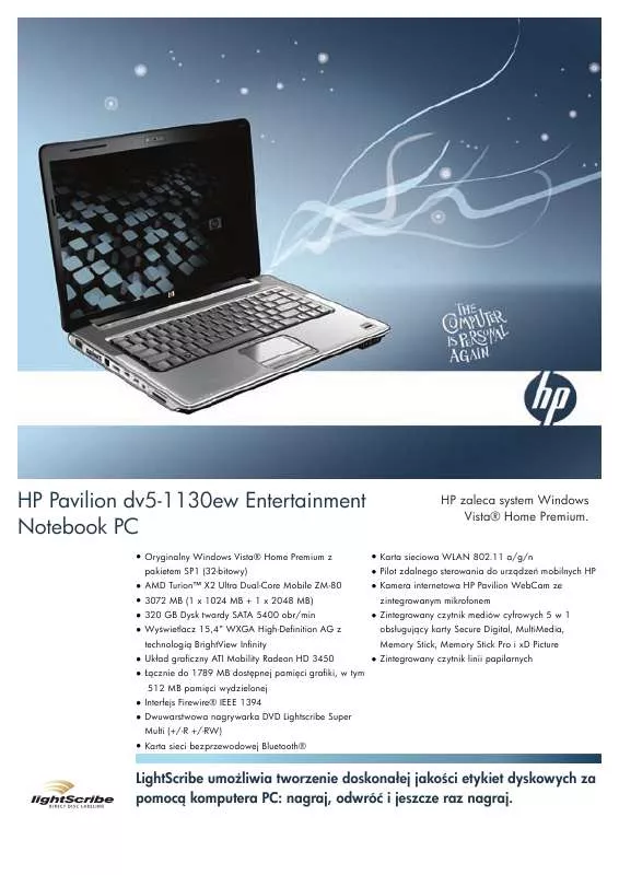 Mode d'emploi HP PAVILION DV5-1130EW