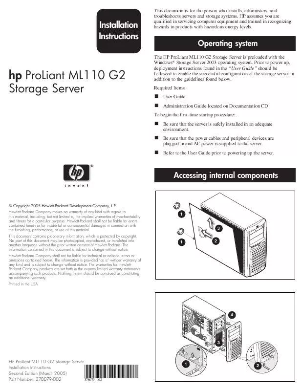 Mode d'emploi HP PROLIANT ML110 G2 STORAGE SERVER