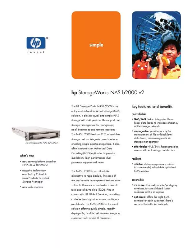 Mode d'emploi HP STORAGEWORKS NAS B2000 V2
