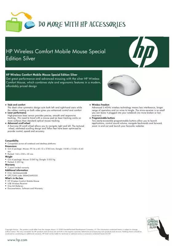 Mode d'emploi HP WIRELESS COMFORT MOBILE MOUSE