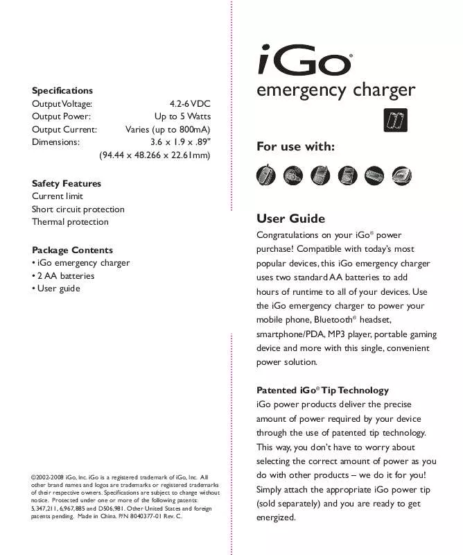Mode d'emploi I-GO EMERGENCY CHARGER