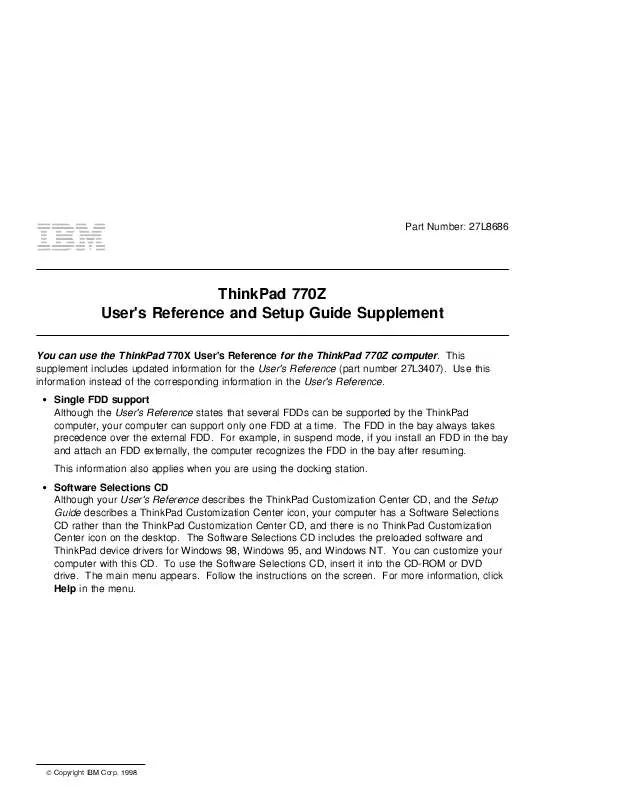 Mode d'emploi IBM THINKPAD 770Z