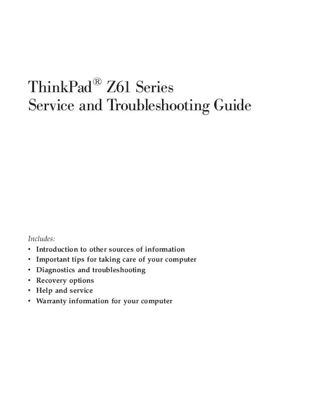 Mode d'emploi IBM THINKPAD Z61