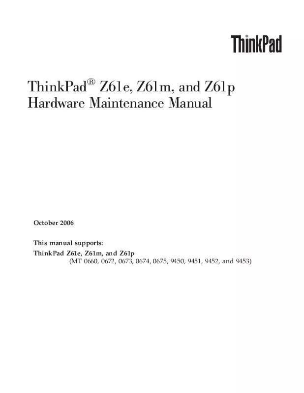 Mode d'emploi IBM THINKPAD Z61E