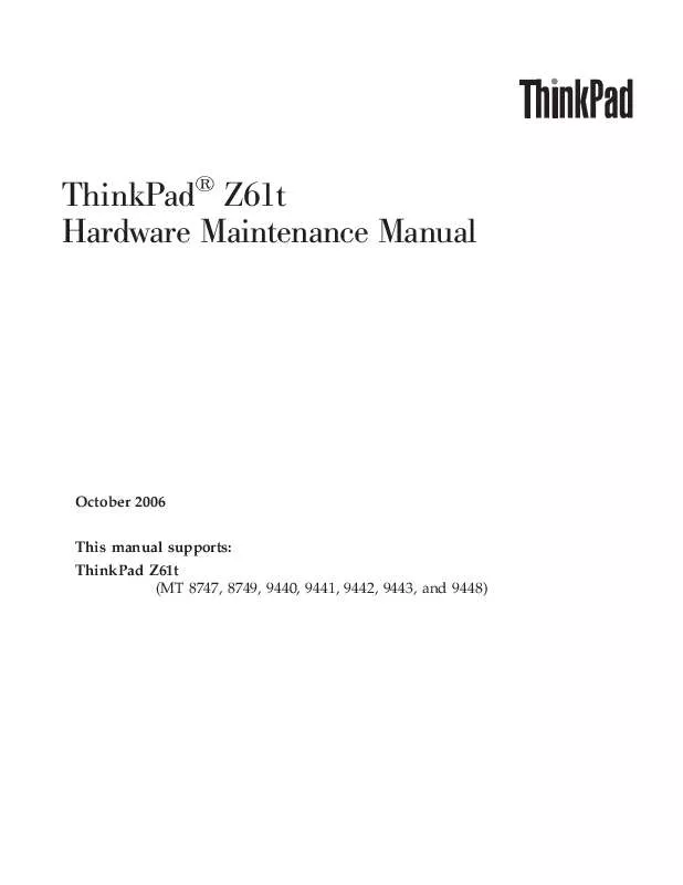 Mode d'emploi IBM THINKPAD Z61T