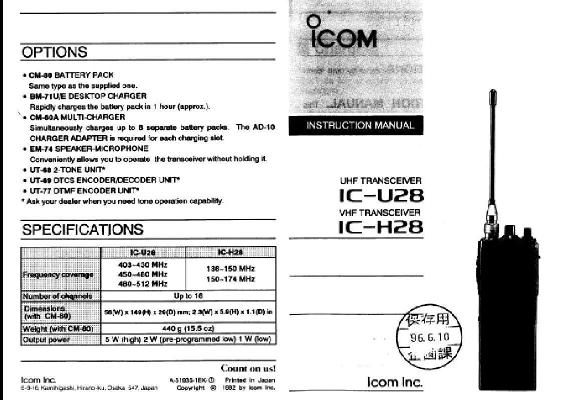 Mode d'emploi ICOM IC-H28