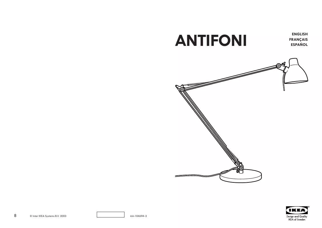 Mode d'emploi IKEA ANTIFONI N WORK LAMP 35W NA