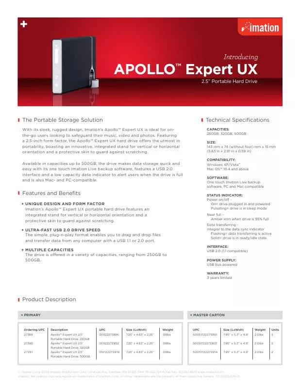 Mode d'emploi IMATION APOLLO EXPERT UX