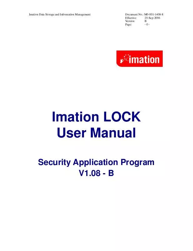 Mode d'emploi IMATION LOCK SECURITY APPLICATION PROGRAM V1.08-B