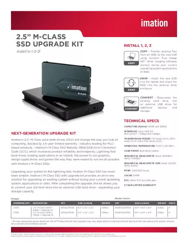 Mode d'emploi IMATION M-CLASS 2.5 SSD UPGRADE KIT