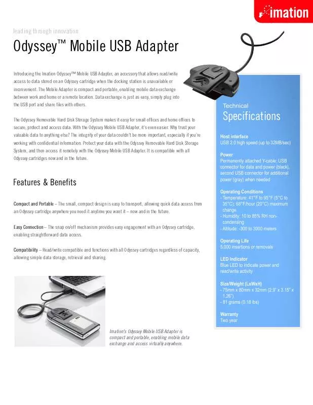 Mode d'emploi IMATION ODYSSEY MOBILE USB ADAPTER
