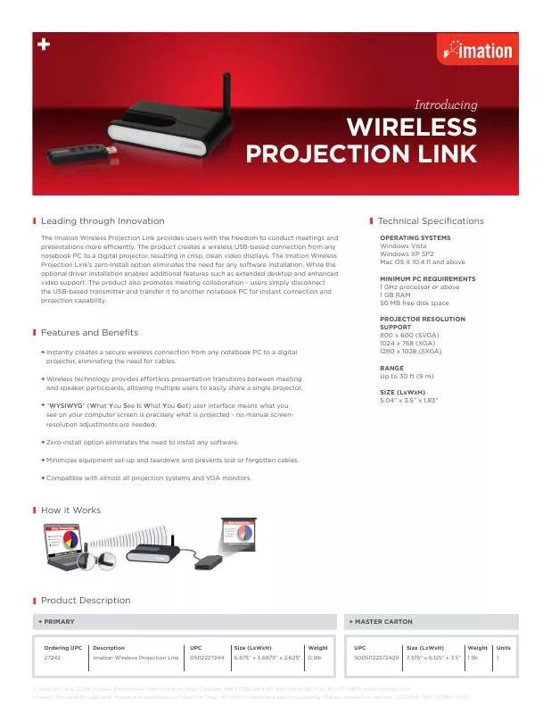 Mode d'emploi IMATION WIRELESS PROJECTION LINK