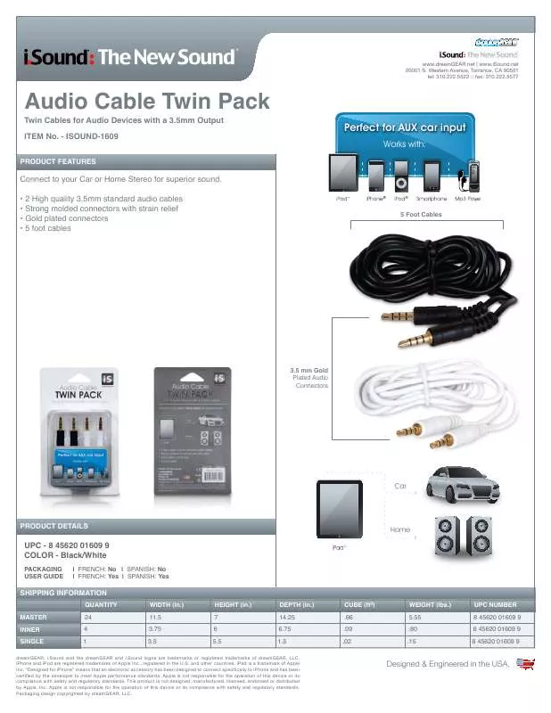 Mode d'emploi ISOUND AUDIO CABLE TWIN PACK