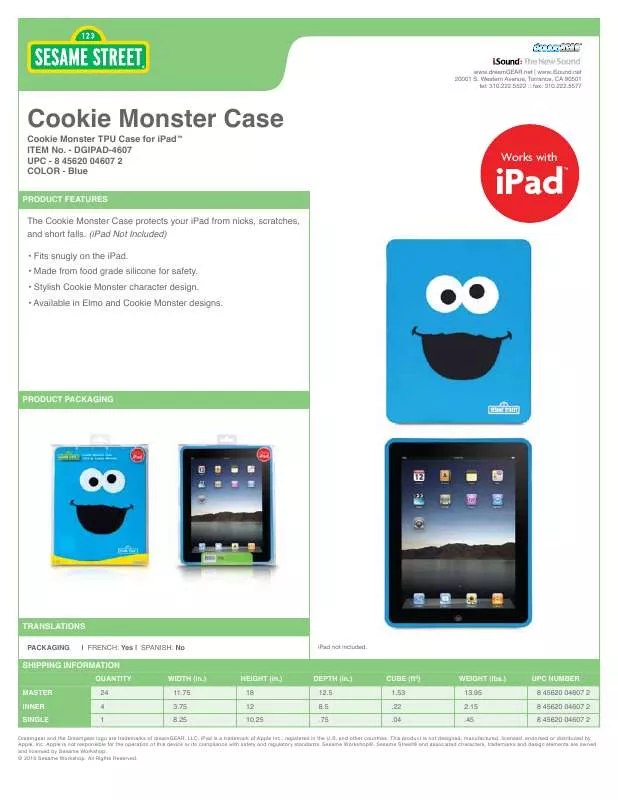 Mode d'emploi ISOUND COOKIE MONSTER CASE FOR IPAD