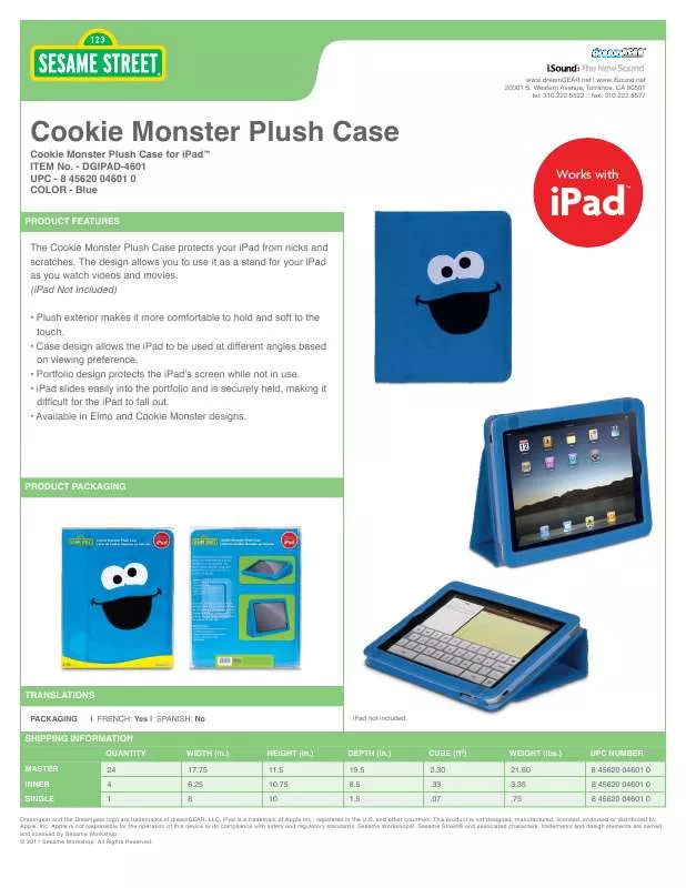 Mode d'emploi ISOUND COOKIE MONSTER PLUSH CASE FOR IPAD