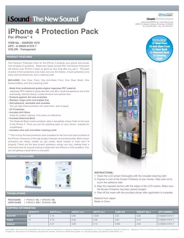 Mode d'emploi ISOUND PROTECTION PACK IPHONE 4
