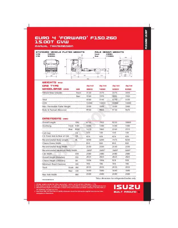 Mode d'emploi ISUZU TRUCK FORWARD F150.260 15.00T