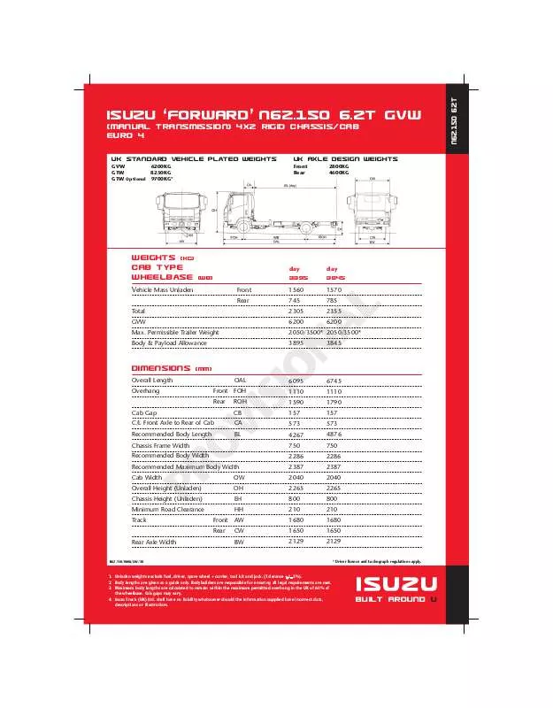 Mode d'emploi ISUZU TRUCK FORWARD N62.150 6.2T