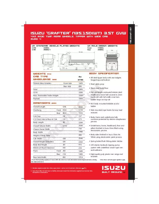 Mode d'emploi ISUZU TRUCK GRAFTER N35.150WT 3.5T GVW