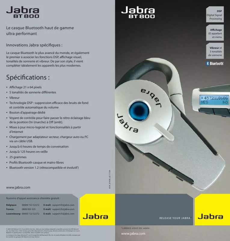Mode d'emploi JABRA BT800
