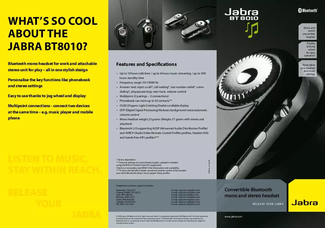 Mode d'emploi JABRA BT8010