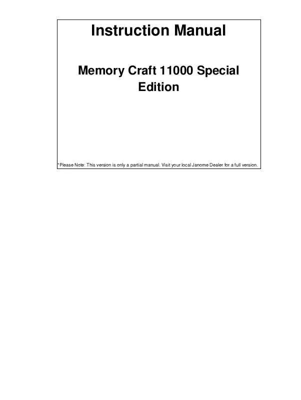 Mode d'emploi JANOME MEMORY CRAFT 1100 SPECIAL EDITION