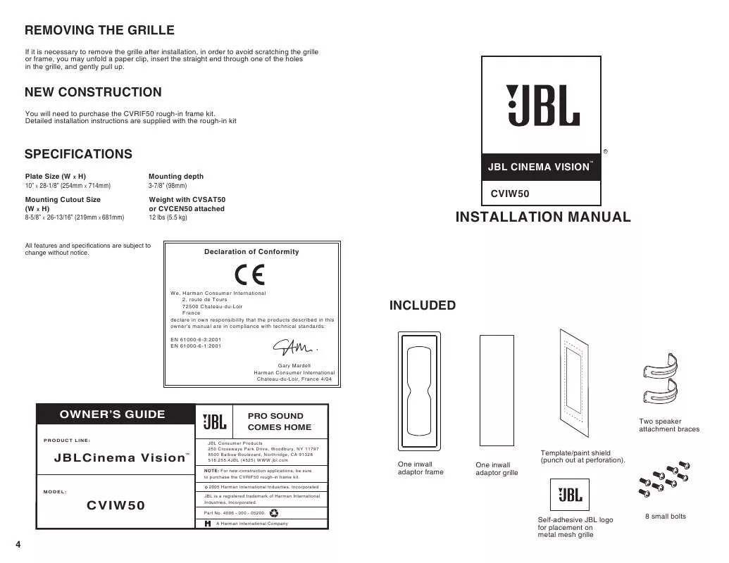 Mode d'emploi JBL CVIW50