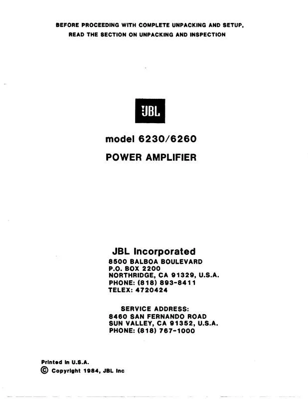 Mode d'emploi JBL JBL 6230