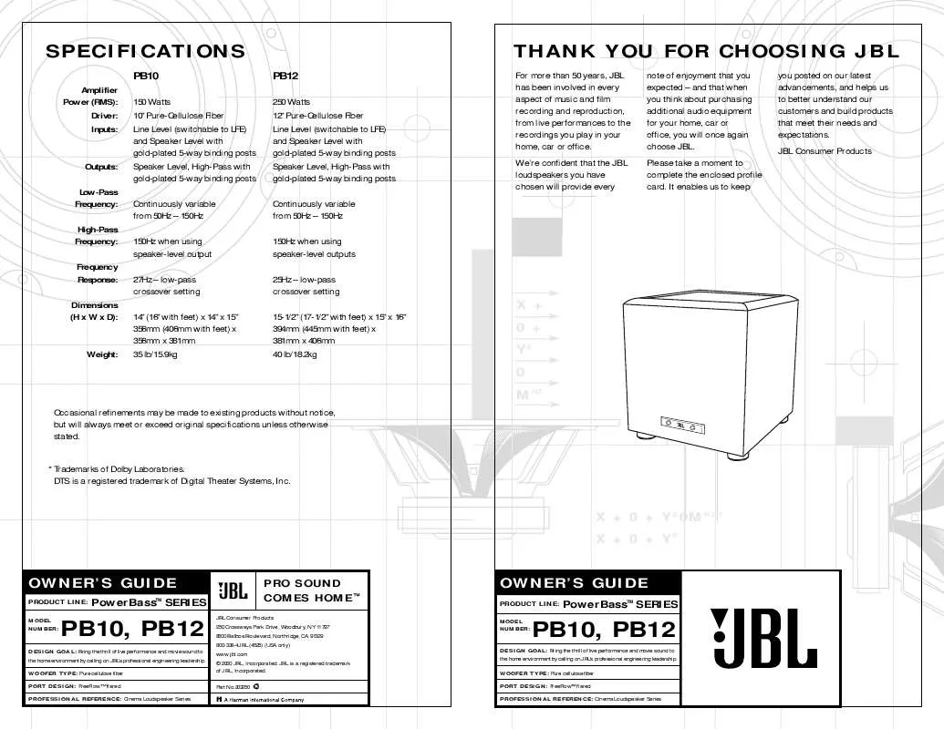 Mode d'emploi JBL PB 10