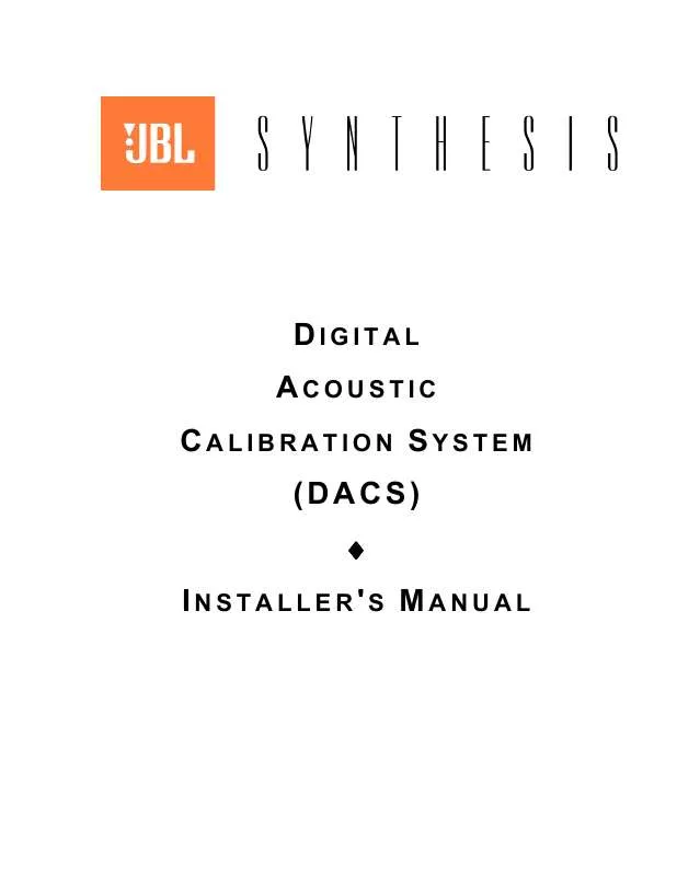 Mode d'emploi JBL SYNTHESIS-DIGITAL ACOUSTIC CALIBRATION SYSTEM