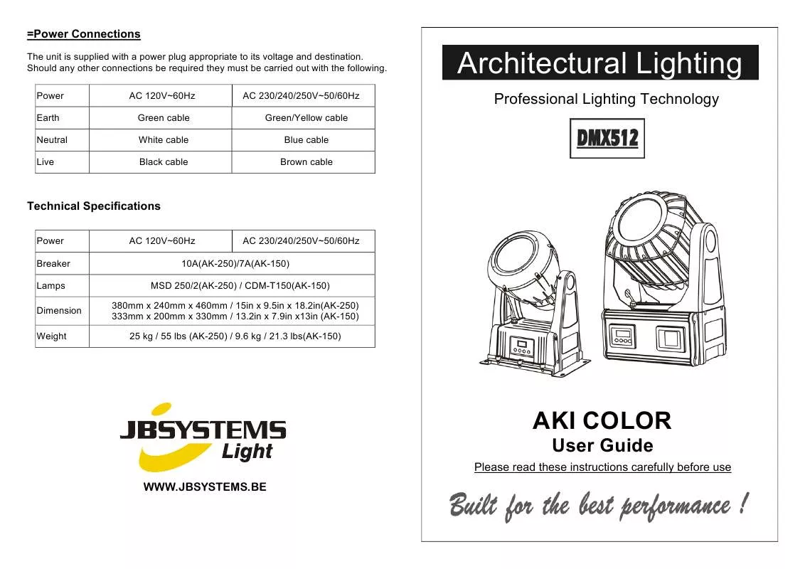 Mode d'emploi JBSYSTEMS LIGHT DMX 512 AKI COLOR