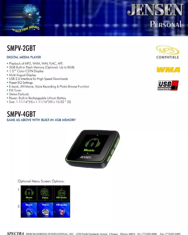 Mode d'emploi JENSEN SMPV-4GBT