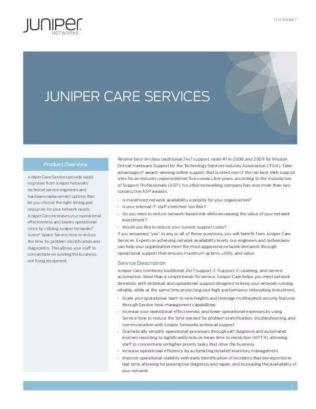 Mode d'emploi JUNIPER NETWORKS JUNIPER CARE SERVICES